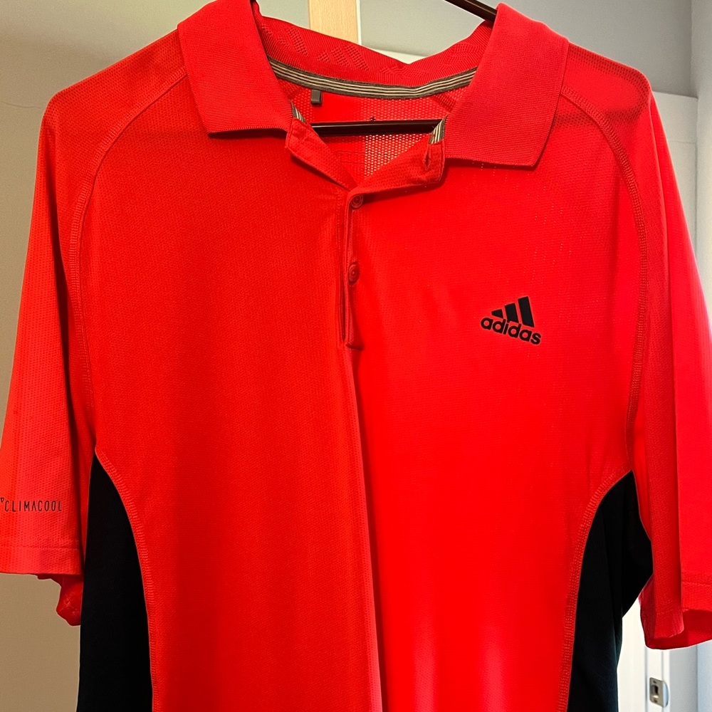 Adidas Bright Red Golf Shirt. Mens Large.